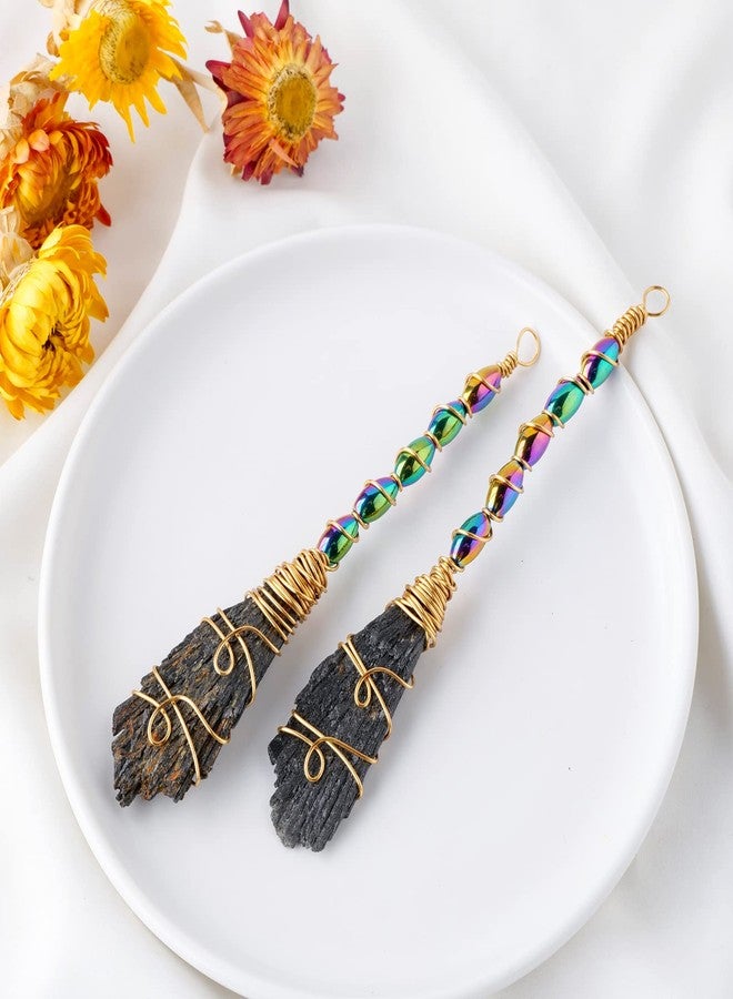 Runyangshi Natural Black Tourmaline Stone Handmade Magic Broom Raw Black Tourmaline Healing Crystal Feather Shape Crystal Craft Cleaning Reiki Energy Collect Home Decor - Image 4